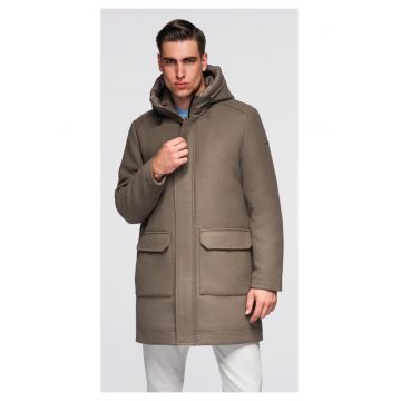 Palton parka din lana cu gluga  OM-COWC-0132 - Maro
