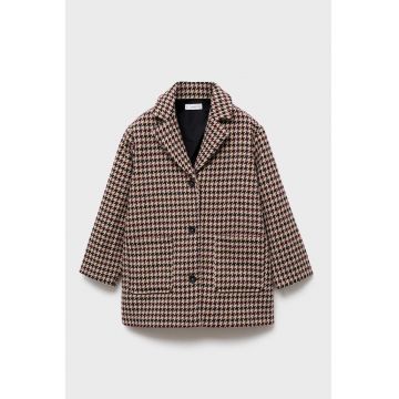Palton scurt cu model houndstooth - Visiniu/Bej/Violet prafuit