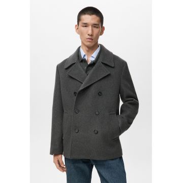 Palton scurt din amestec de lana - Gri antracit