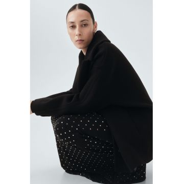 Palton scurt supradimensionat din amestec de lana - Negru