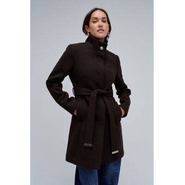 Palton slim fit din amestec de lana Grace - Maro inchis