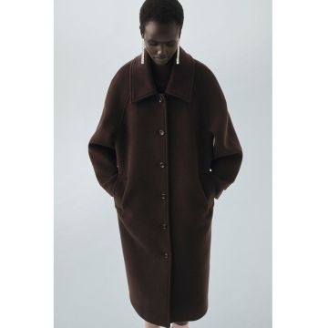 Palton supradimensionat din amestec de lana - Alb fildes