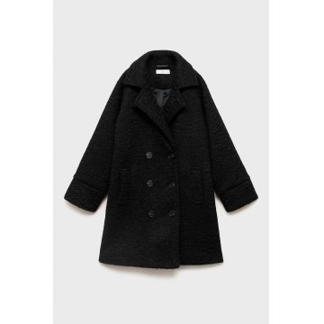 Palton texturat cu doua randuri de nasturi - Negru