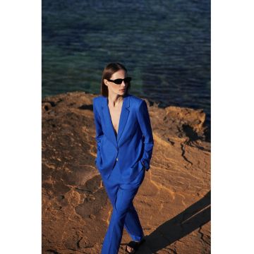 Sacou din in albastru cu maneci 3/4 - BLUE