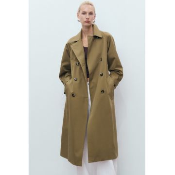 Trenci din amestec de bumbac cu maneci raglan - Maro camel