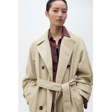 Trenci din amestec de bumbac cu maneci raglan - Bej