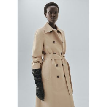 Trenci din bumbac cu doua randuri de nasturi - Maro nisip