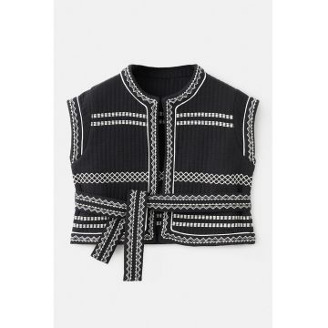 Vesta din amestec de bumbac organic cu broderie - Negru