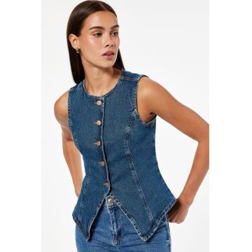 Vesta din denim cu nasturi
