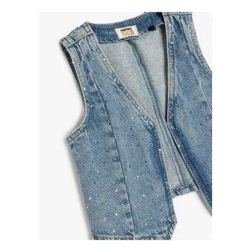 Vesta din denim cu strasuri - Albastru indigo