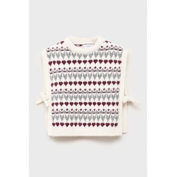 Vesta tricotata cu model cu inimi - Visiniu/Gri deschis melange/Crem