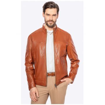 Geaca barbati -  motociclist - piele naturala - maro deschis