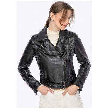 Geaca de dama  biker - piele naturala - neagra