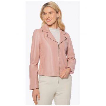 Geaca de piele -  detalii metalice - roz - piele naturala