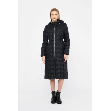 Geaca lunga matlasata cu gluga - Negru