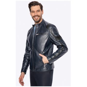 Geaca motociclista barbateasca  piele naturala - bleumarin - din piele de oaie