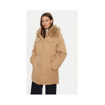 Geaca parka cu guler din blana sintetica