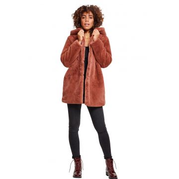 Haina din blana sintetica cu gluga - Roz prafuit