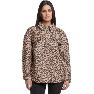 Jacheta-camasa cu model animal print si buzunare pe piept - Maro inchis/Bej/Maro deschis