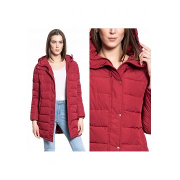 Jacheta Dama -  Long Puffer - Marime XS - Bumbac - Fermoar - Maneca Lunga - Regular Fit - 2 Bunzuare - High-Quality - Rosu