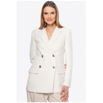 Jacheta dama -  lunga - bej - poliester - cu nasturi