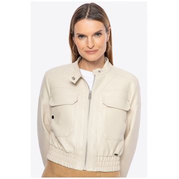 Jacheta dama  piele ecologica - bej - detalii metalice