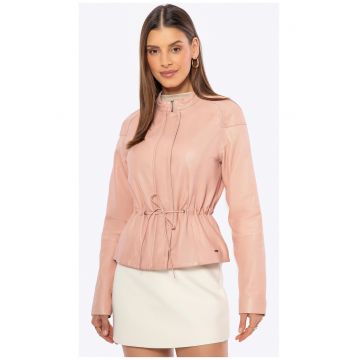 Jacheta dama -  roz - curea ajustabila - piele naturala