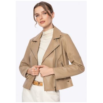 Jacheta dama -  stil biker - piele naturala - bej