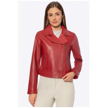 Jacheta dama stil biker -  rosie - piele naturala