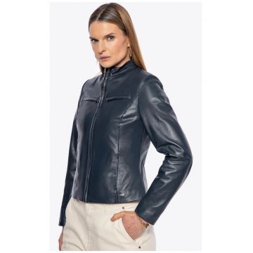 Jacheta de piele -  bleumarin - buzunare multiple - piele naturala