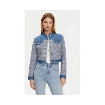 Jacheta din denim cu buzunare decorative