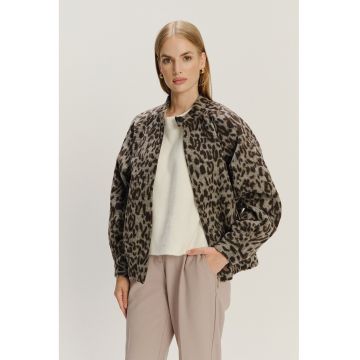 Jacheta lejera din amestec de lana cu animal print