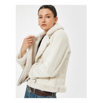 KOTO - Jacheta din piele intoarsa ecologica cu revere decupate