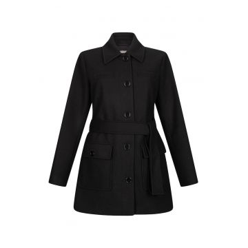 Palton din amestec de lana cu cordon