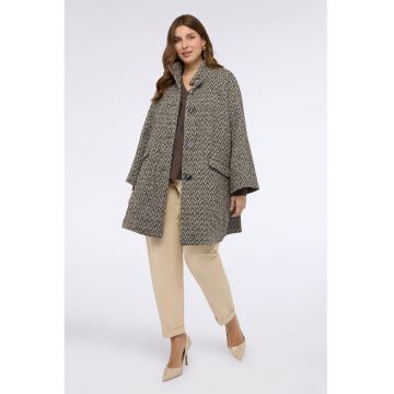 Palton din amestec de lana cu croiala evazata - Verde/Negru/Bej