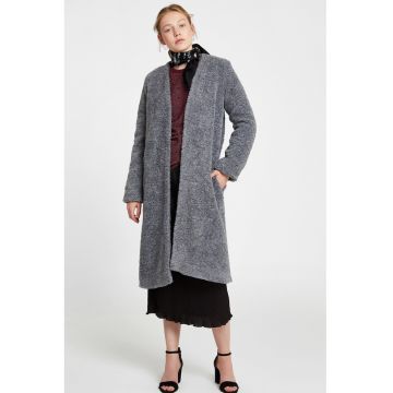 Palton din amestec de lana - fara inchidere - Gri inchis melange