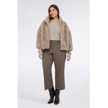 Palton din blana sintetica cu gluga - Maro nisip