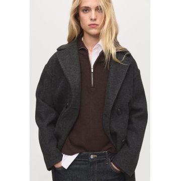 Palton midi cu doua randuri de nasturi - Negru