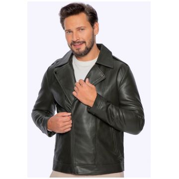 Geaca barbati  biker din piele ecologica - cu epoleti - verde