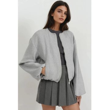 Geaca bomber texturata supradimensionata -  gri deschis - material textil - pentru femei