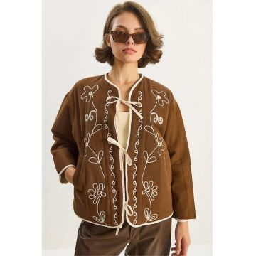 Geaca dama - Bianco Lucci - bumbac-lycra - broderie - maro cafeniu