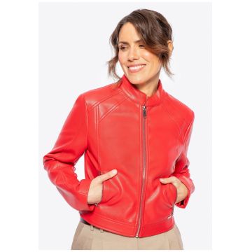 Geaca dama  clasica - piele ecologica - rosie - detalii metalice