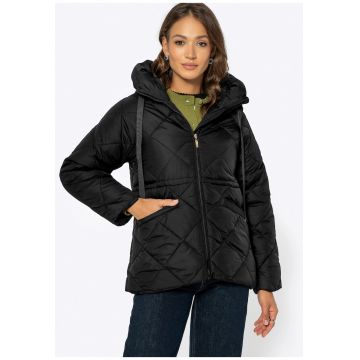 Geaca dama -  cu gluga - neagra - poliester