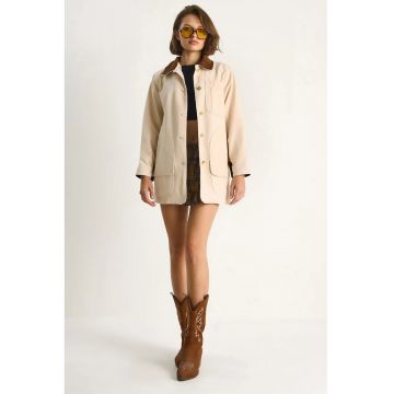 Geaca dama - HiCCUP - Jacheta LUCCI Gabardine - guler din imitatie de piele - bej natural - textil