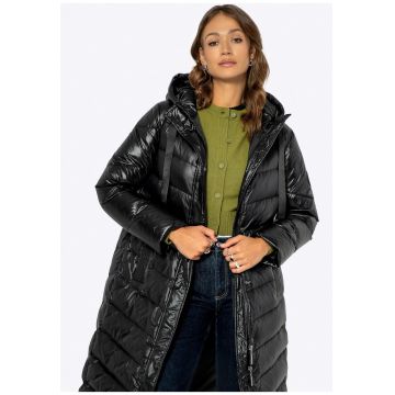 Geaca dama  puf - umplutura naturala - negru - nylon