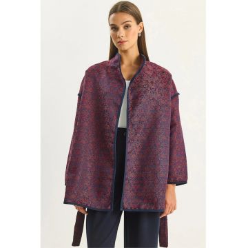Geaca dama -  supradimensionata - jacard - rosu burgund - textil -