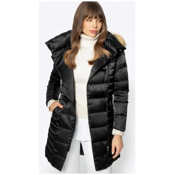 Geaca de dama  puf - inchidere asimetrica - neagra - nylon