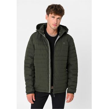 Geaca de iarna matlasata cu gluga detasabila - barbati - cu fermoar - buzunare -  J-Juan - kaki