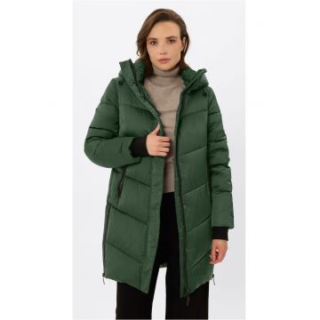 Geaca de iarna midi matlasata - cu gluga - fermoare laterale - dama -  J-Dila - Verde