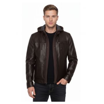 Geaca de piele cu gluga -